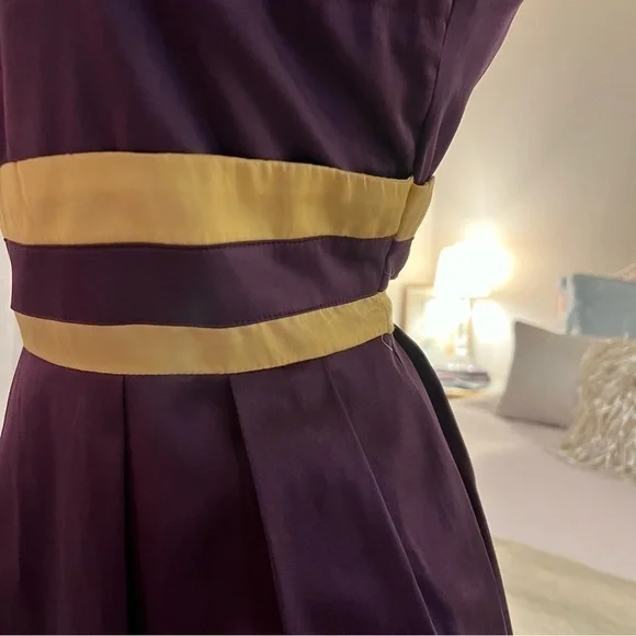 MINUET Purple Gold S Sleeveless Short Formal Stretch Natural Waist Pencil Dress - Picture 4 of 17